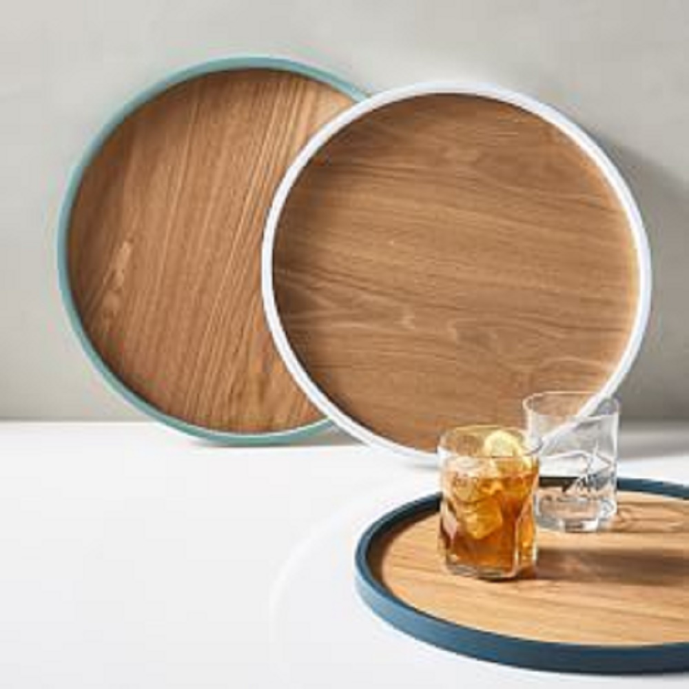 Two-tone round and oval Wooden Serving Tray