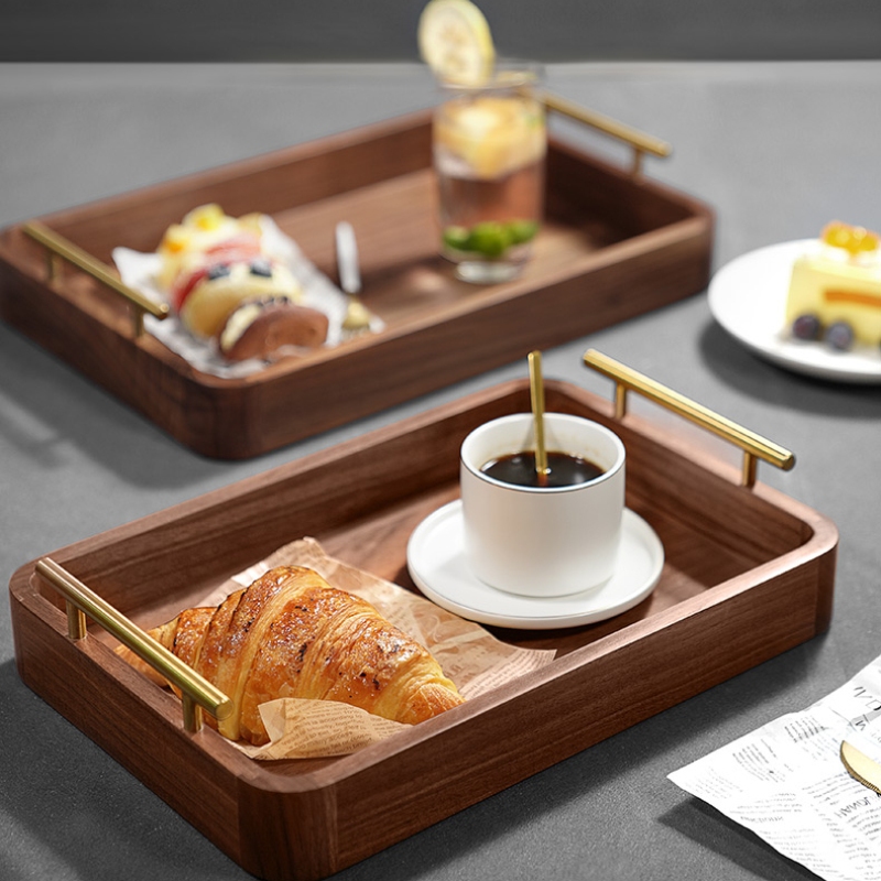 Walnut Color Wooden Serving Tray set of 3pcs