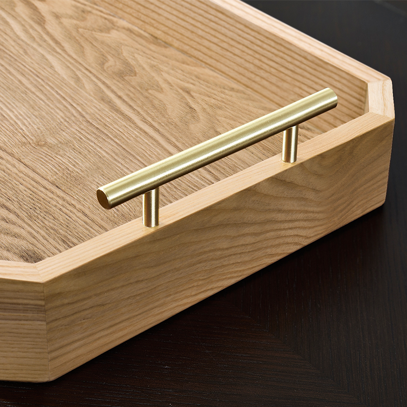 Metal Handle Wooden Serving Tray