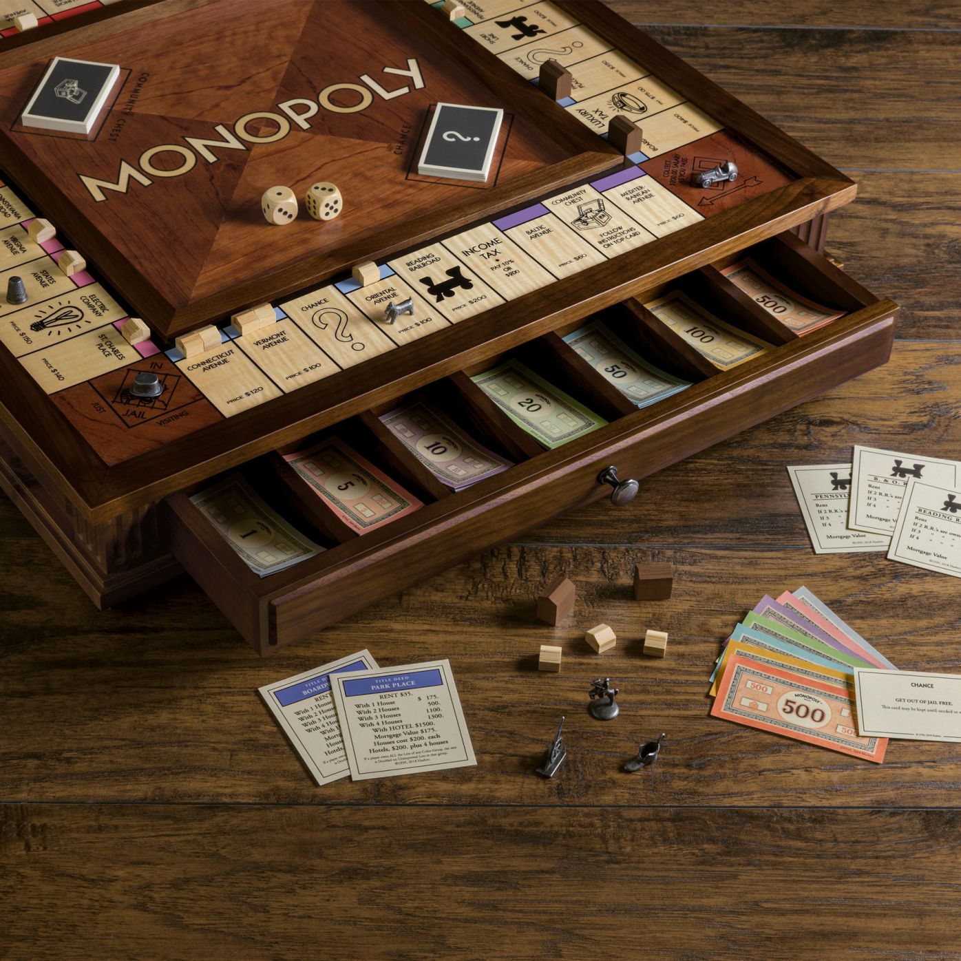 Walnut color desk top board game Monopoly