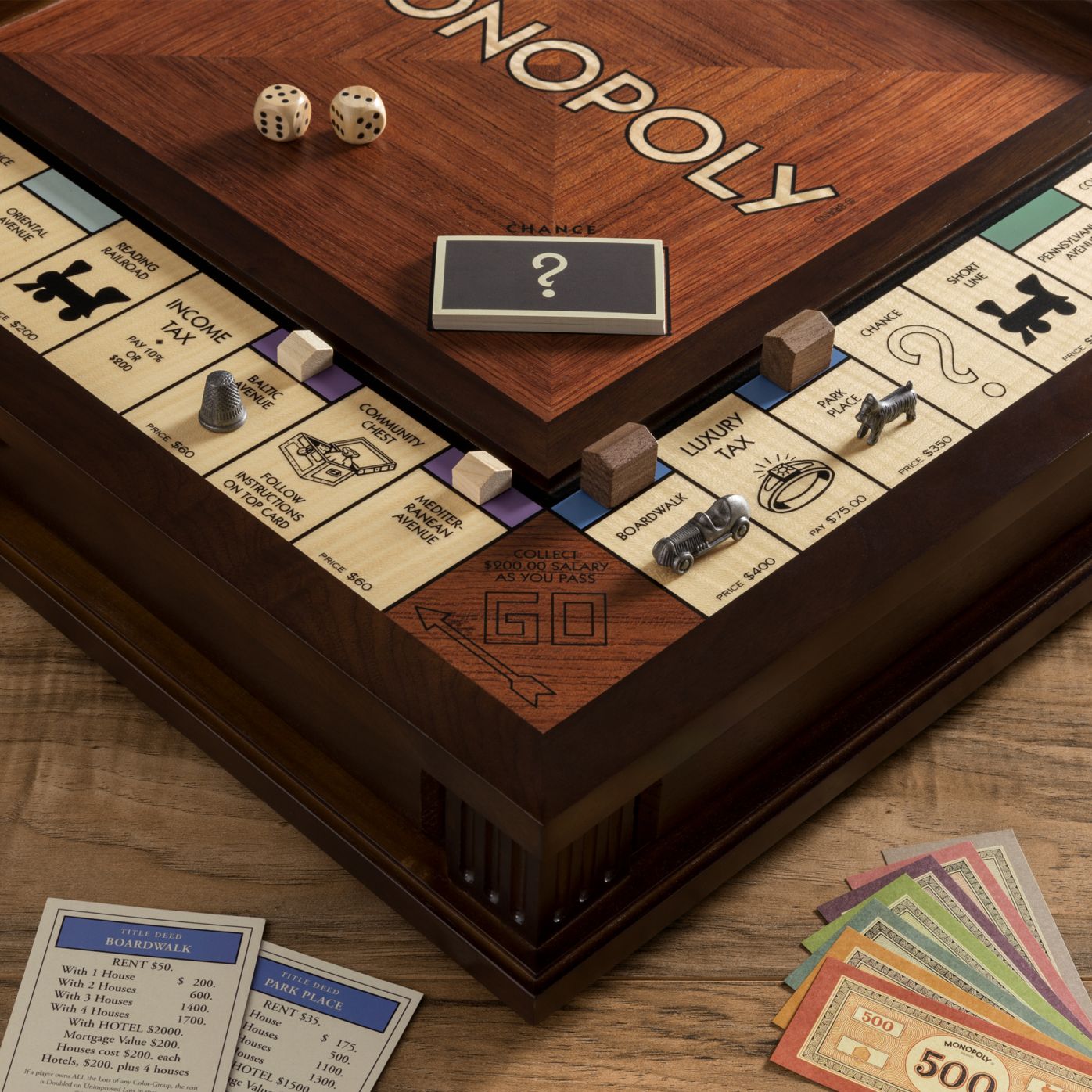 Walnut color desk top board game Monopoly