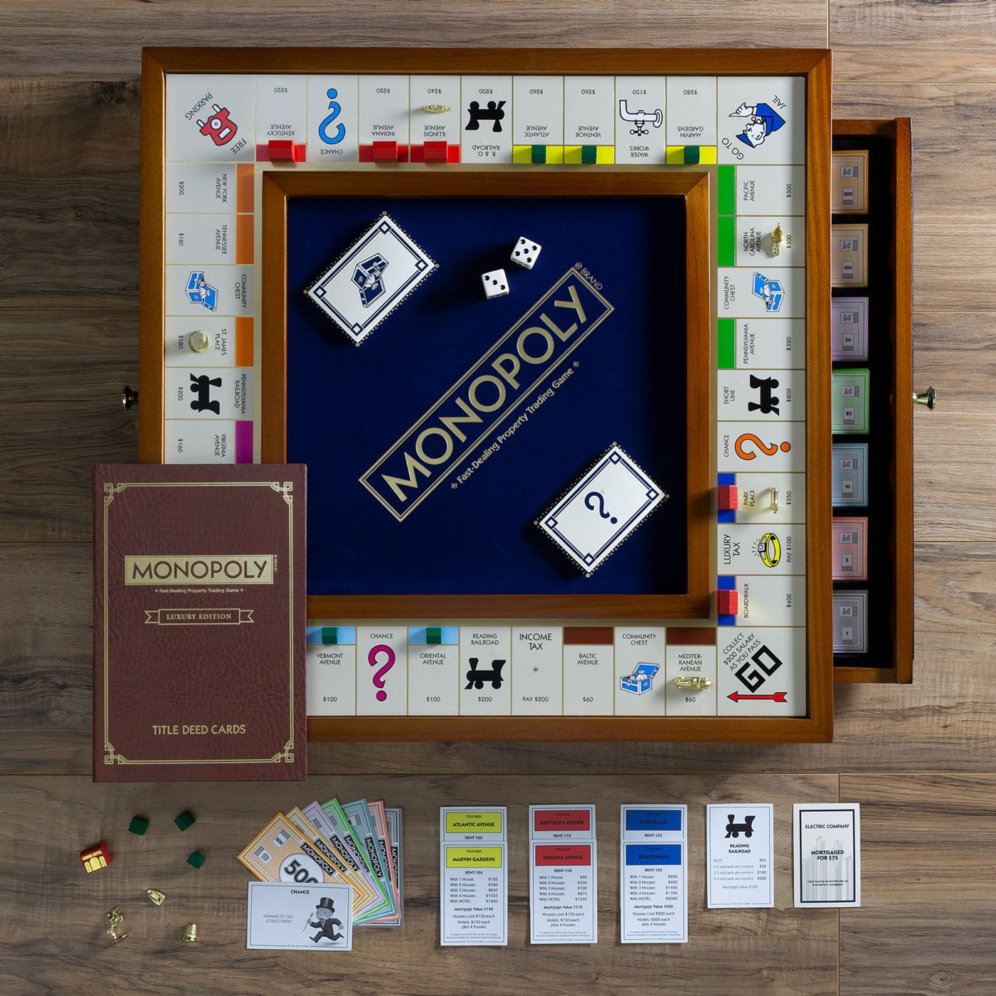 Walnut color desk top board game Monopoly