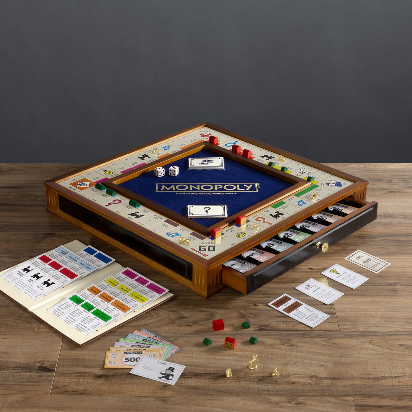 Walnut color desk top board game Monopoly