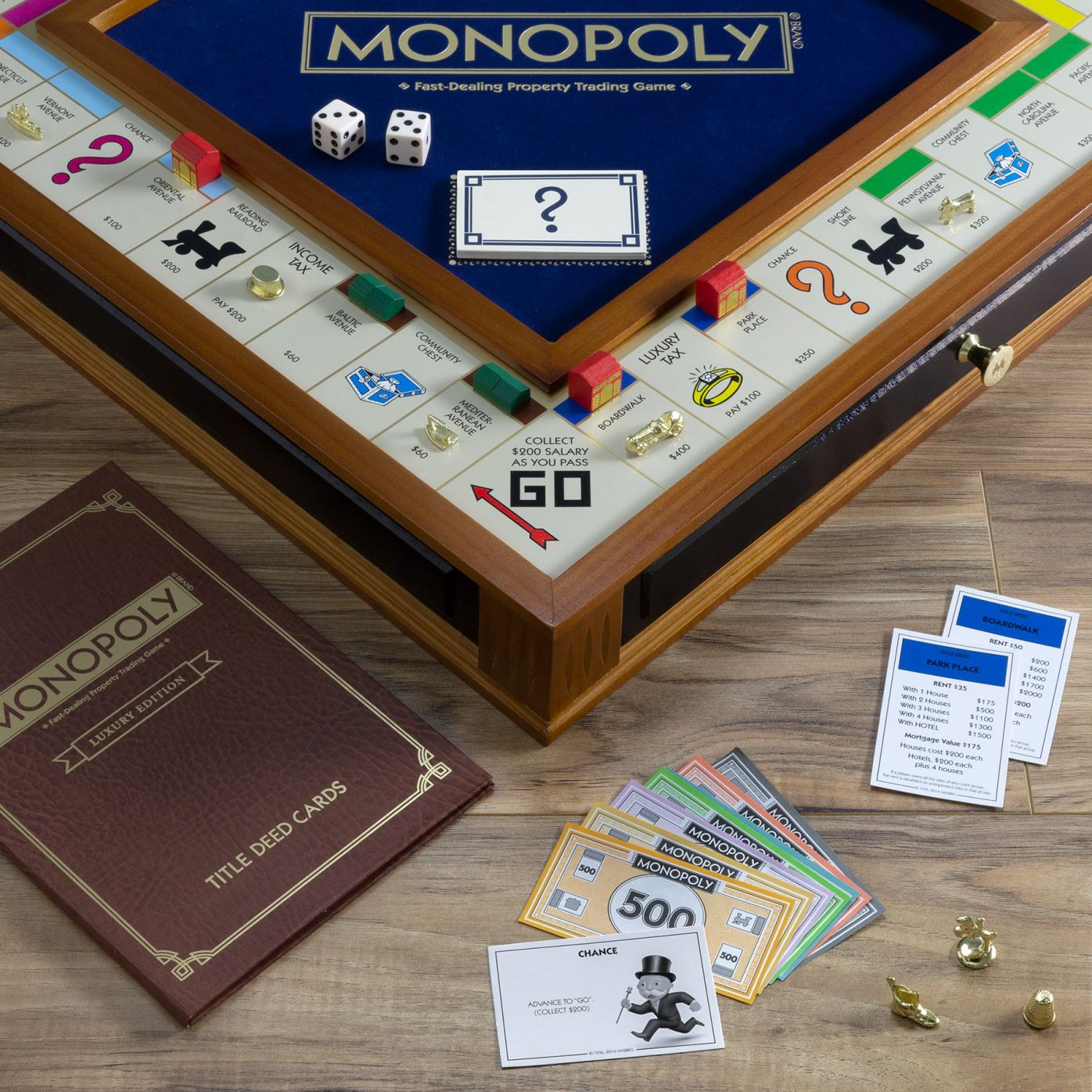 Walnut color desk top board game Monopoly