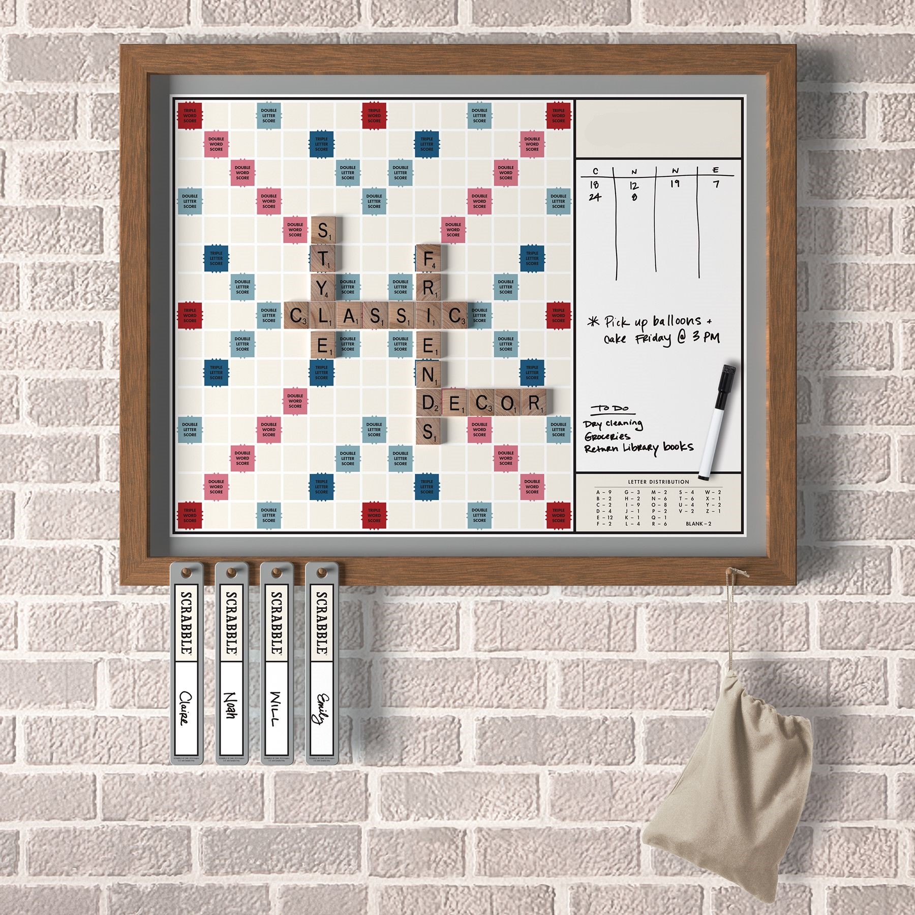 Deluxe metal crossword game board with wood frame