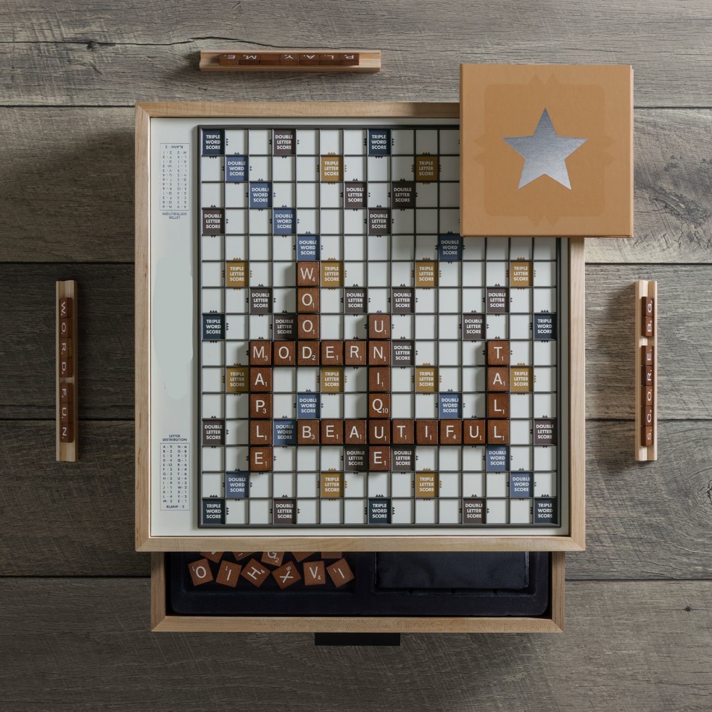 Desk top crossword  board game with turntable-Natural color