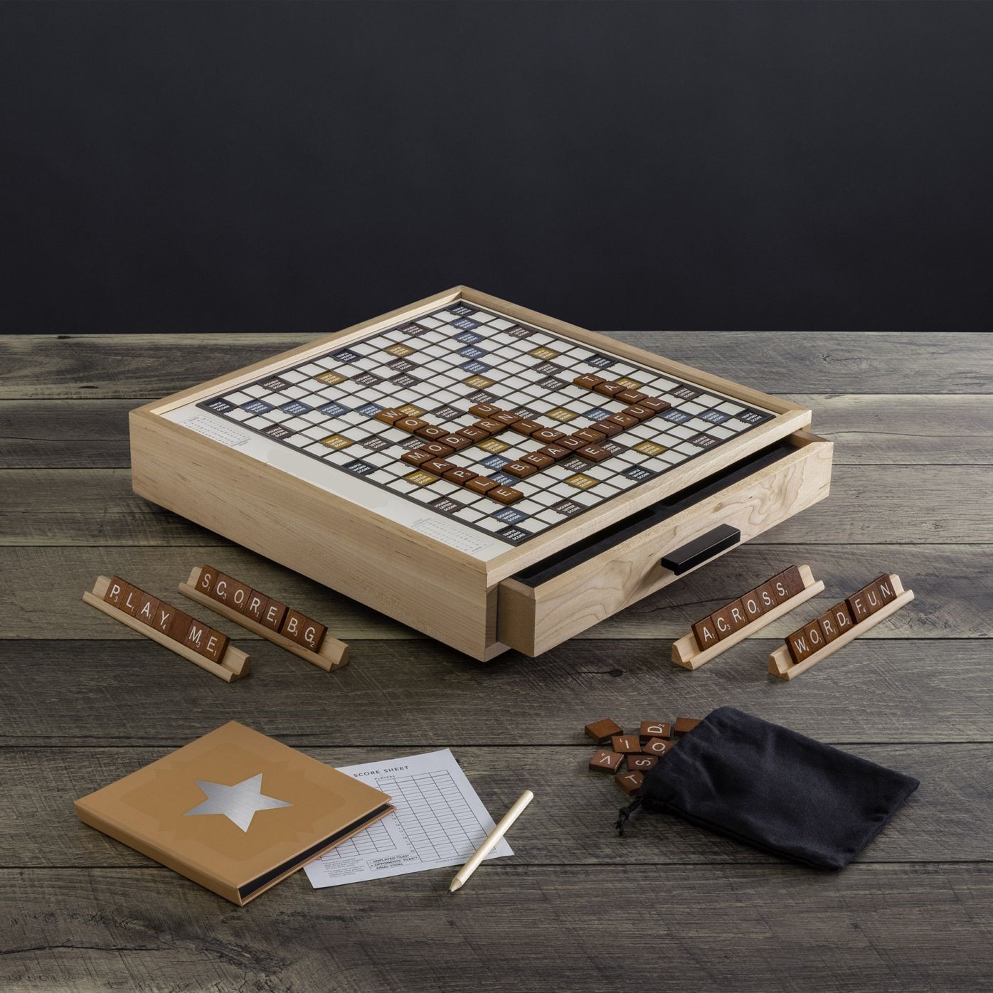 Desk top crossword  board game with turntable-Natural color