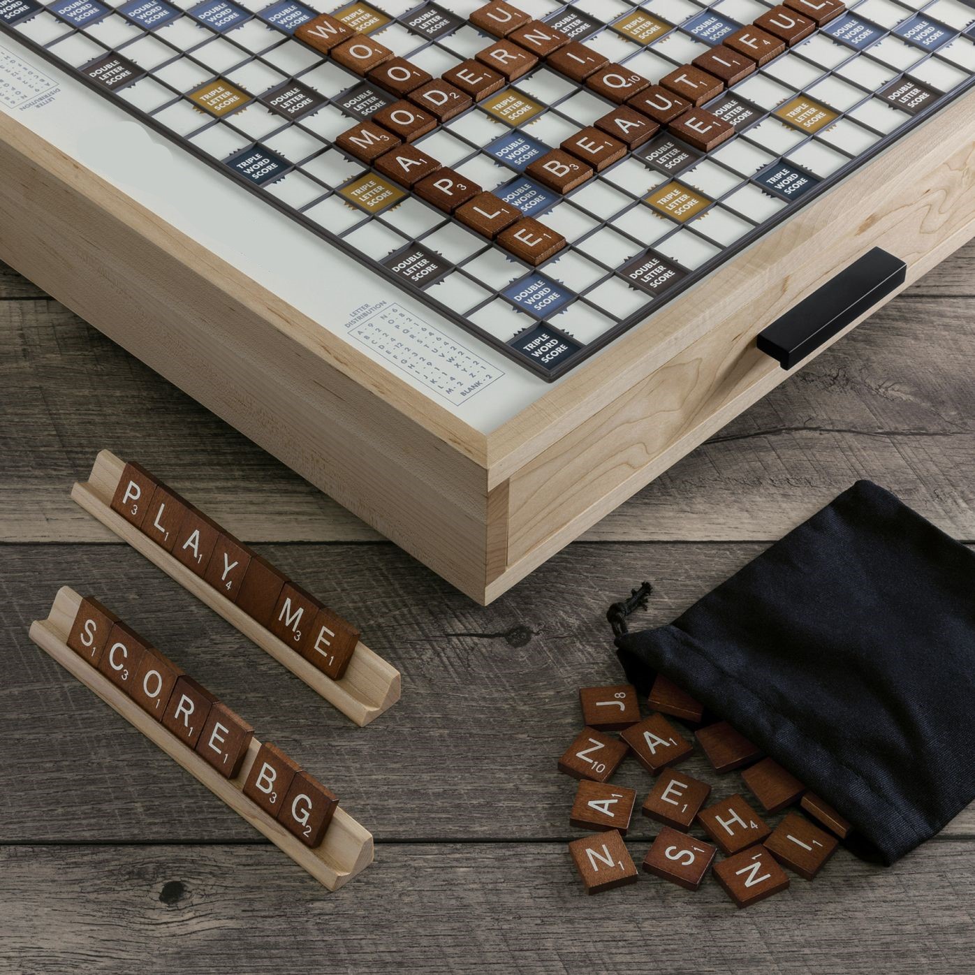 Desk top crossword  board game with turntable-Natural color