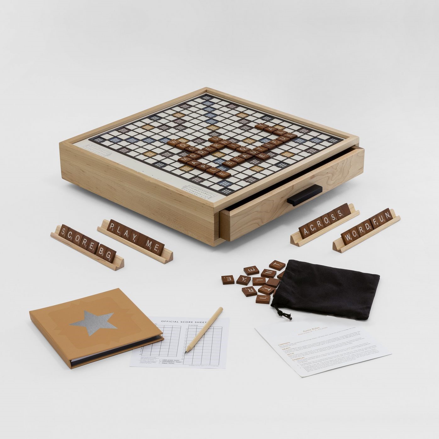 Desk top crossword  board game with turntable-Natural color