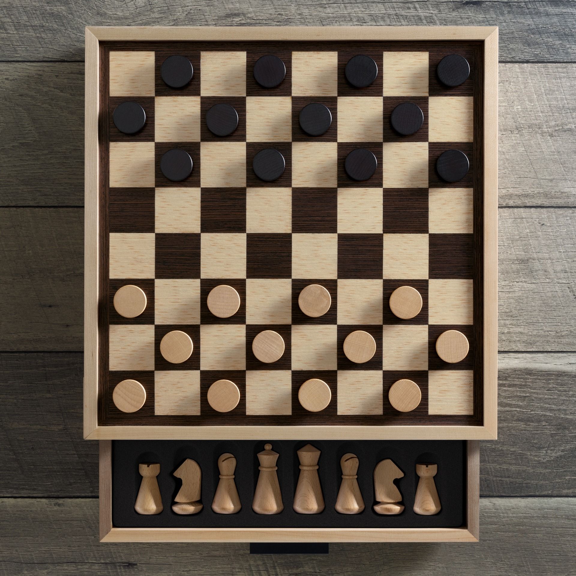 Deluxe solid wood cabinet with inlaid wood board game