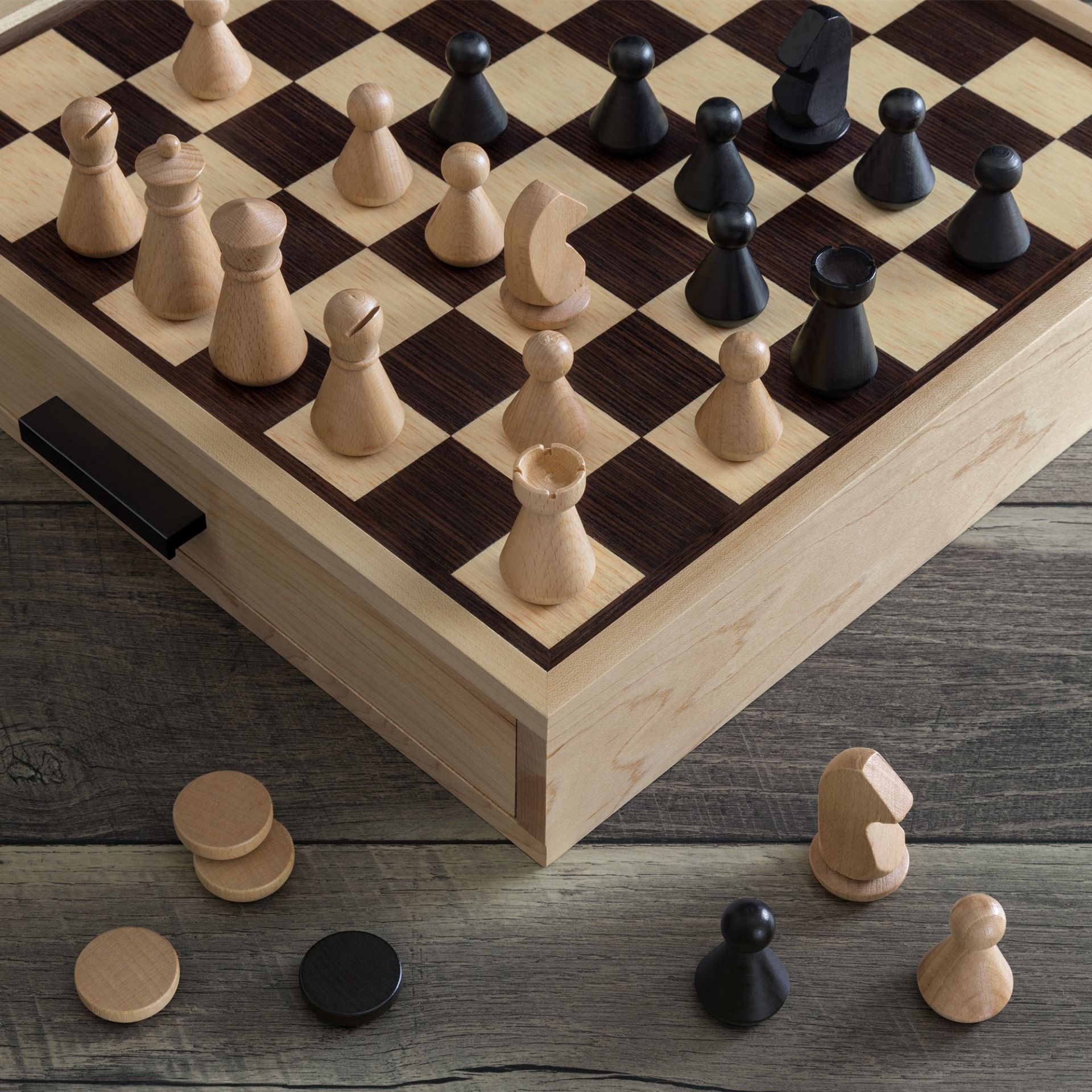 Deluxe solid wood cabinet with inlaid wood board game