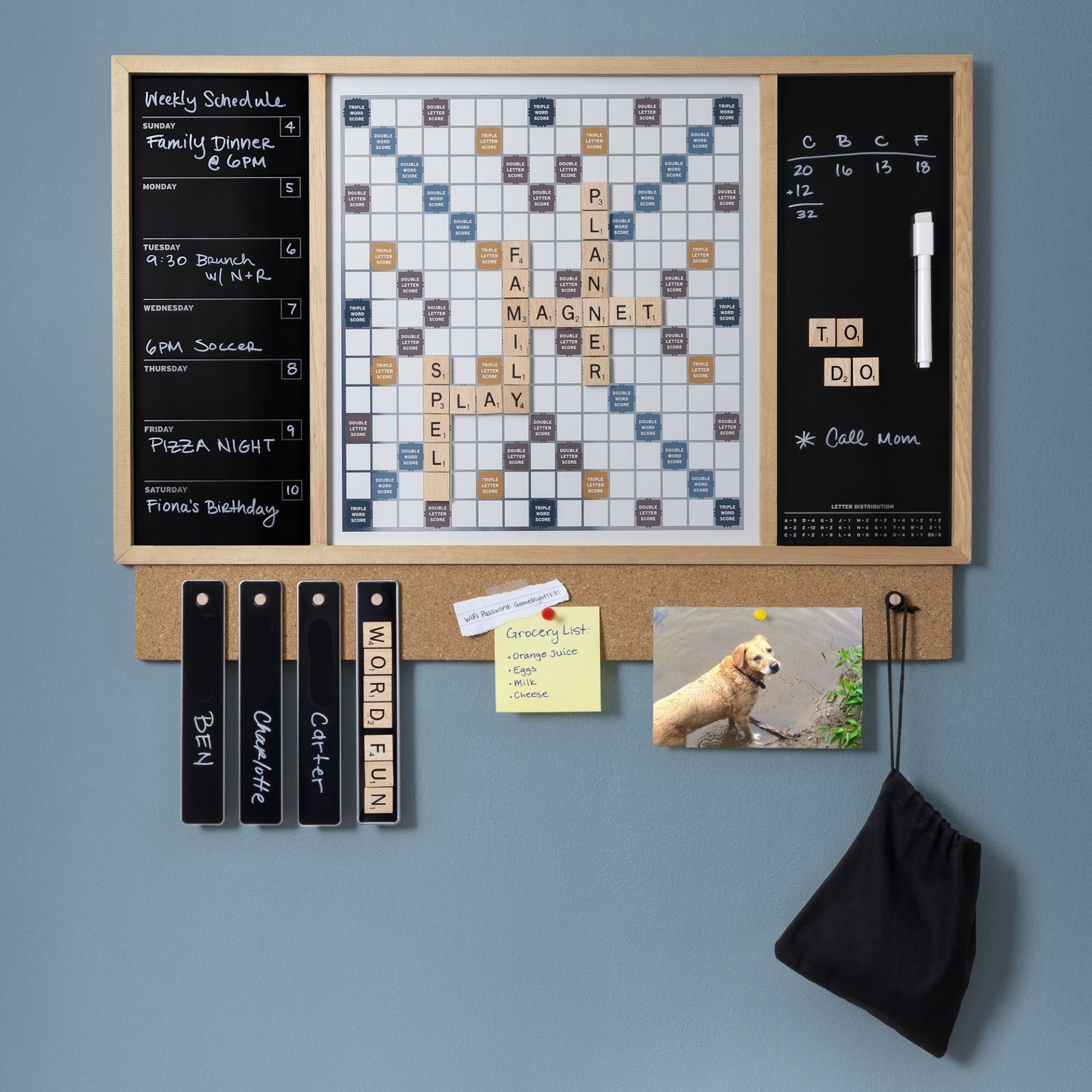 Deluxe metal crossword game board with wood frame