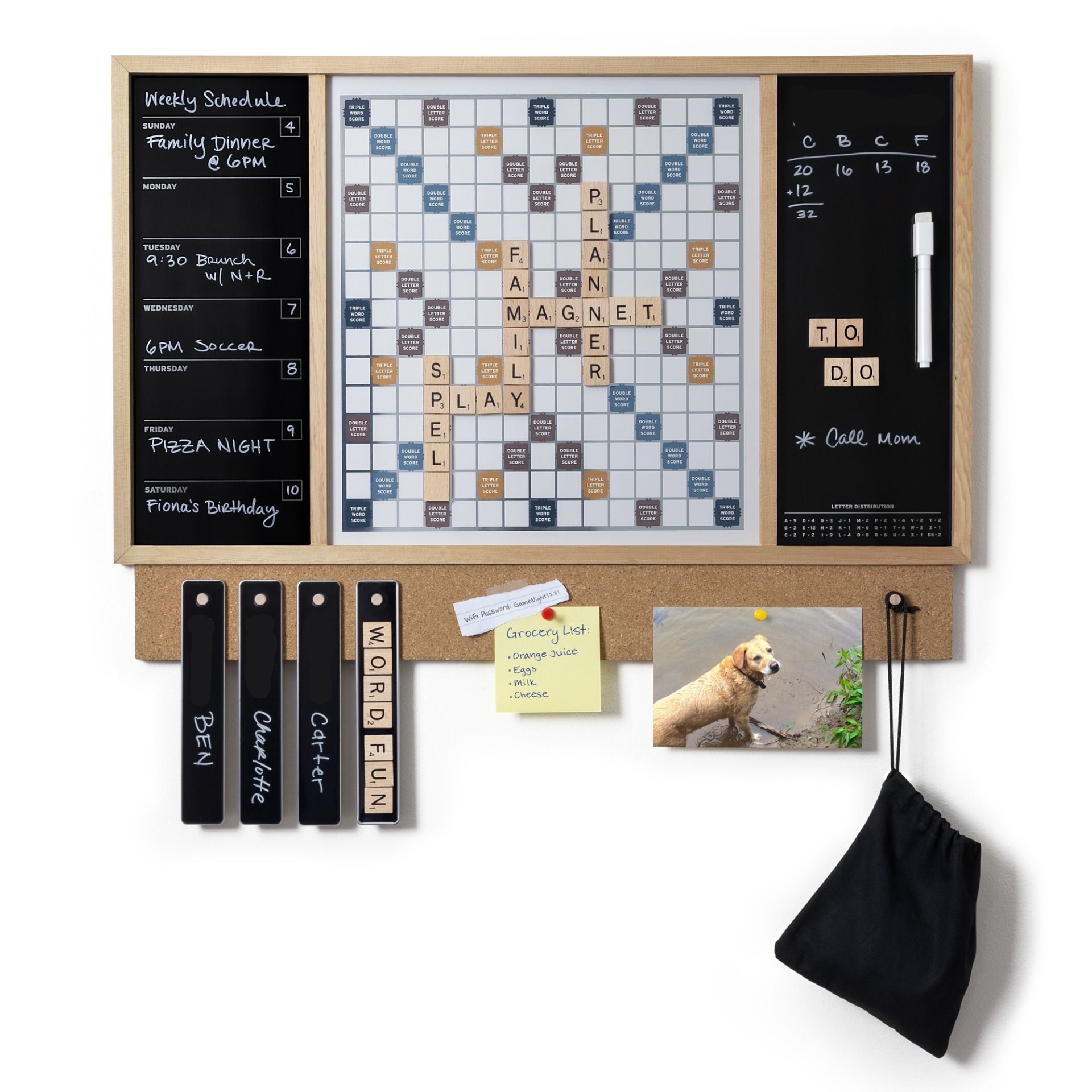 Deluxe metal crossword game board with wood frame