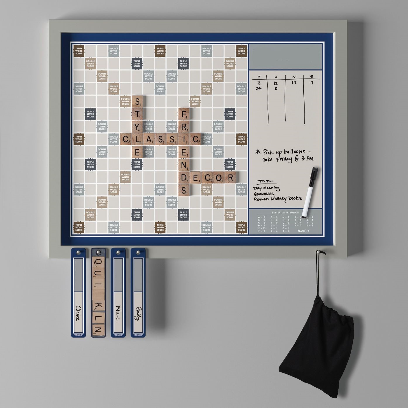 Deluxe metal crossword game board with wood frame