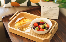 Metal Handle Wooden Serving Tray