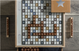 Desk top crossword  board game with turntable-Natural color
