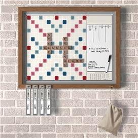 Deluxe metal crossword game board with wood frame